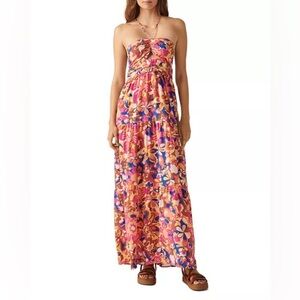 ba&sh Safia Halter Maxi Dress Colorful Tiered Cutout Sleeveless Bandeau Size S